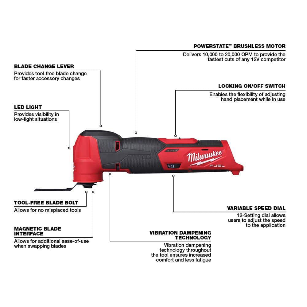 Milwaukee M12 Oscillating Multi-Tool-Bare CP 2Ah & XC 4Ah Kit Bundle, large image number 7