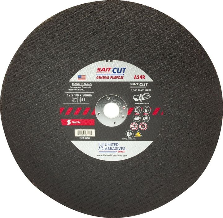 United Abrasives A24R 14 Inch x 20 mm 5460 RPM Portable Saw Cut Off Wheel