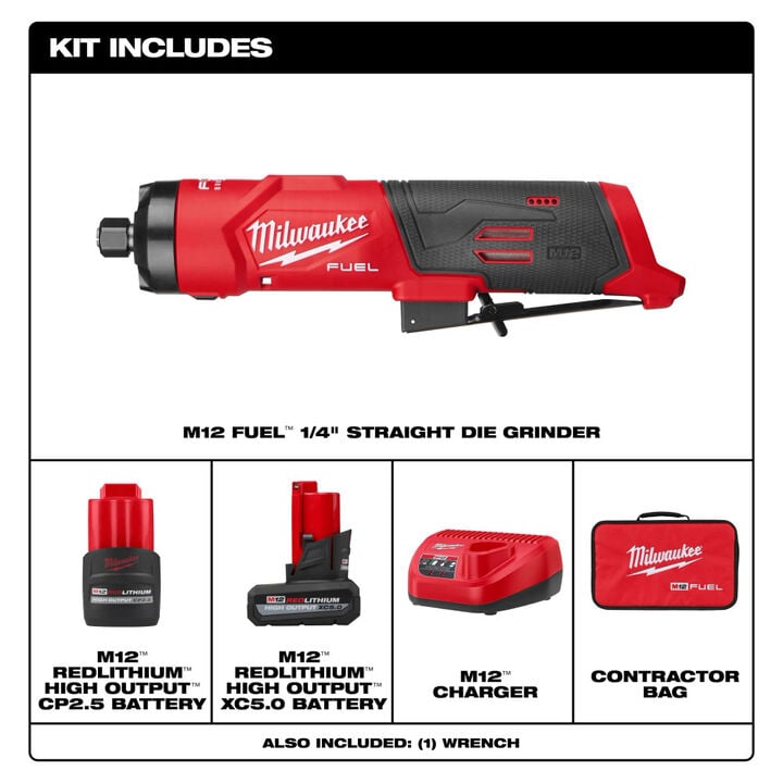 Milwaukee M12 FUEL 1/4 Inch Straight Die Grinder Kit and M18 FUEL 4-1/2inch / 5inch Grinder Paddle Switch No-Lock (Bare Tool) Bundle, large image number 2