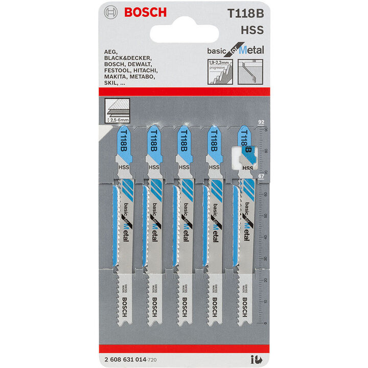 Bosch 3-5/8 Inch 11-14 TPI Basic for Metal T-Shank Jig Saw Blades 5 Piece, large image number 0