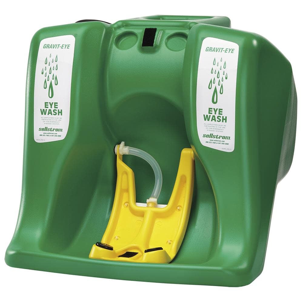 Sellstrom Gravity-Flow Portable Eye Wash Station 16 Gal. Tank Wall or Counter Mounting Plastic Hi-Vis Green – S90320