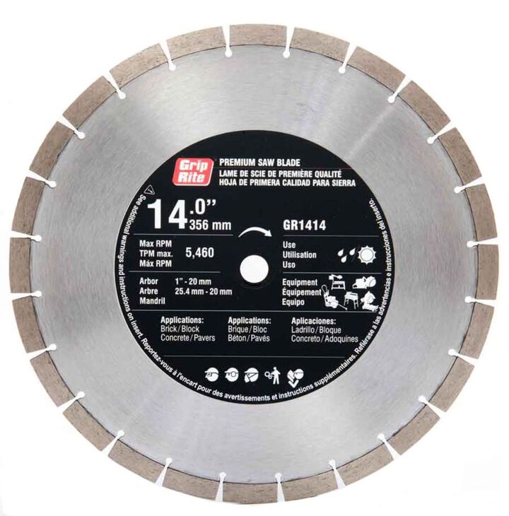Grip Rite 14 Inch Premium Segmented Rim Diamond Blade for Concrete and Brick