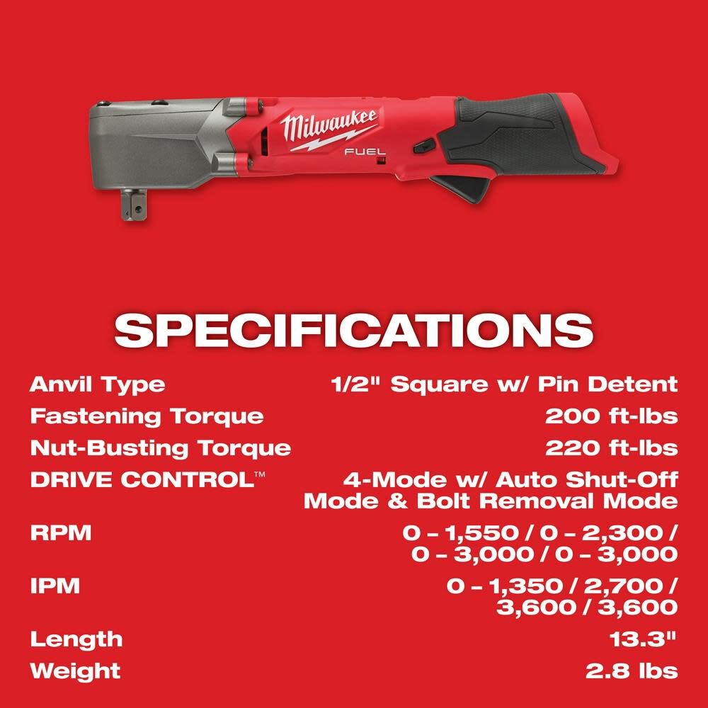 Milwaukee M12 Fuel 1 2inch Right Angle Impact Wrench With Pin Detent Bare Tool 2565p 20 - Image 8