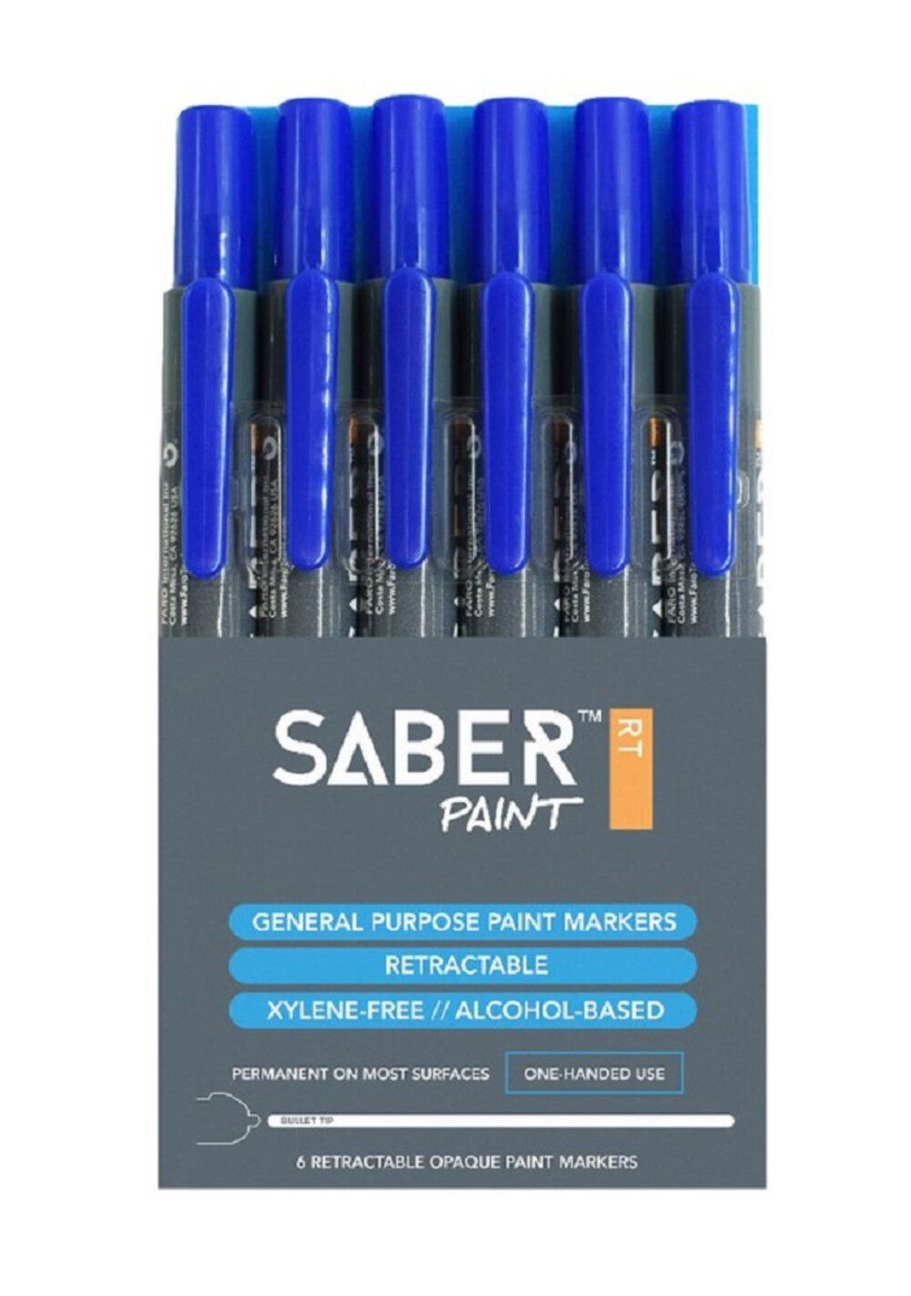 FARO Saber Retractable Paint Marker, Blue, 6 Pack, large image number 1
