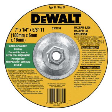 DEWALT 7-in x 1/4-in x 5/8-in to 11 Grinding Wheel, large image number 0