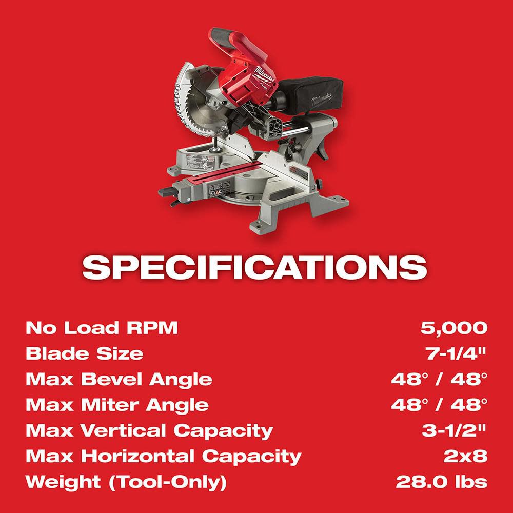 Milwaukee M18 FUEL 7-1/4 Inch Dual Bevel Sliding Compound Miter Saw, Folding Miter Saw Stand, Mounting Brackets, & XC8.0 Starter Kit, large image number 7