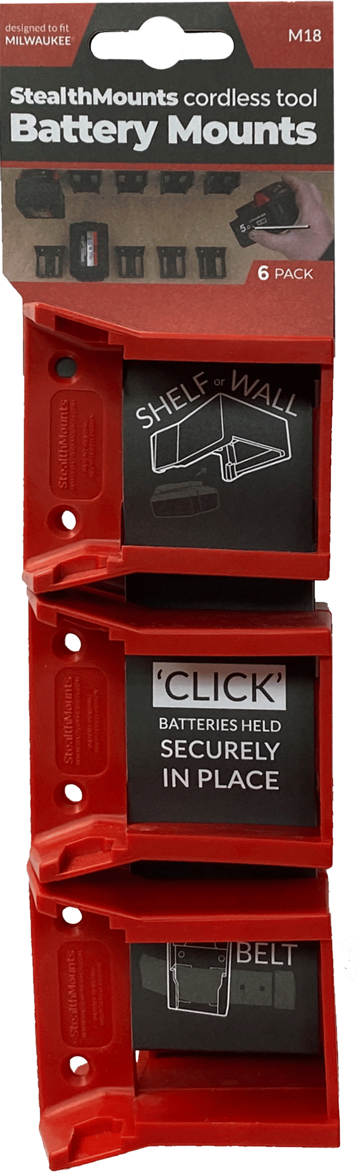 Stealthmounts Battery Mount Milwaukee M18 Red 6pk, large image number 1