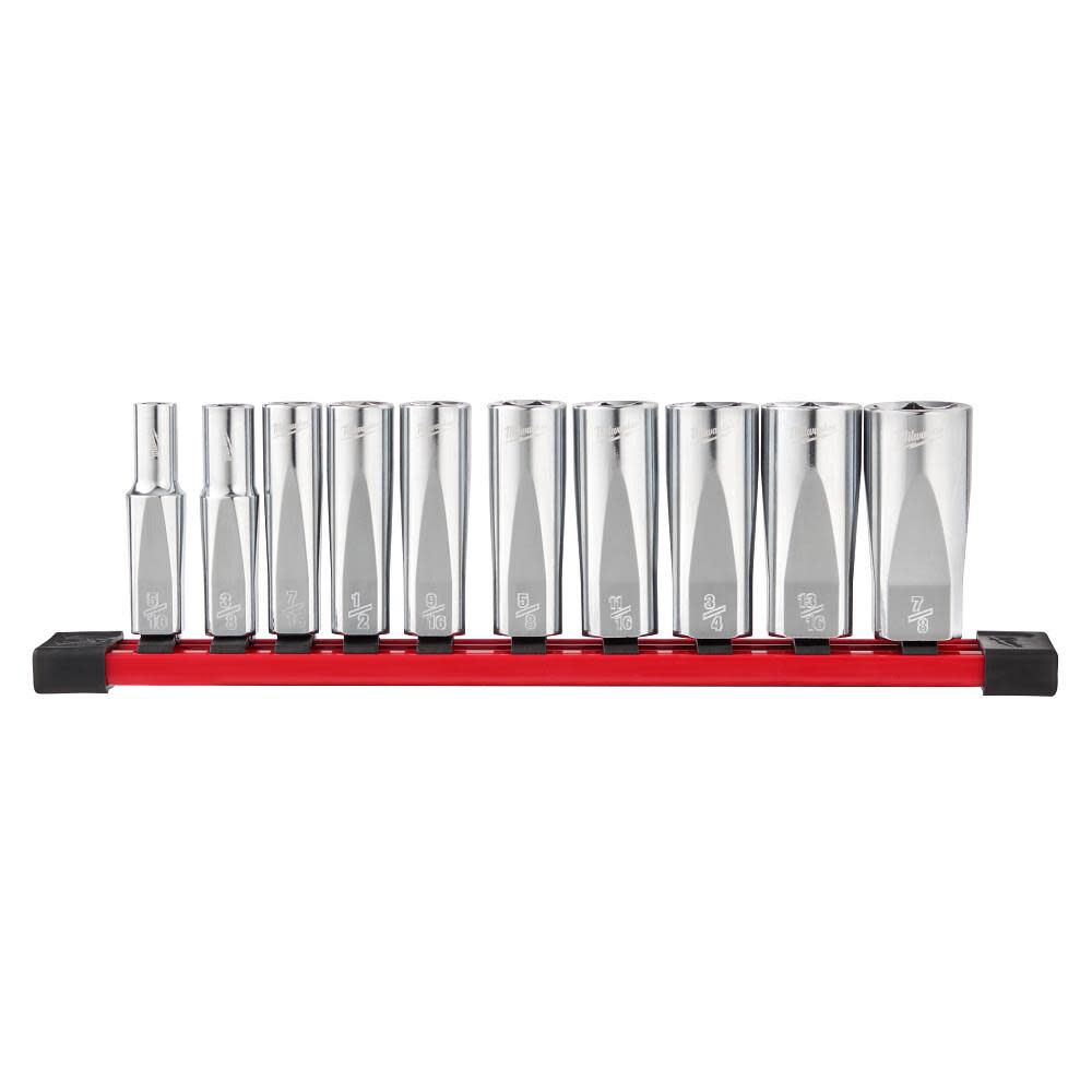 Milwaukee 10pc 3/8 in. SAE Deep Well Sockets with FOUR FLAT Sides, large image number 1