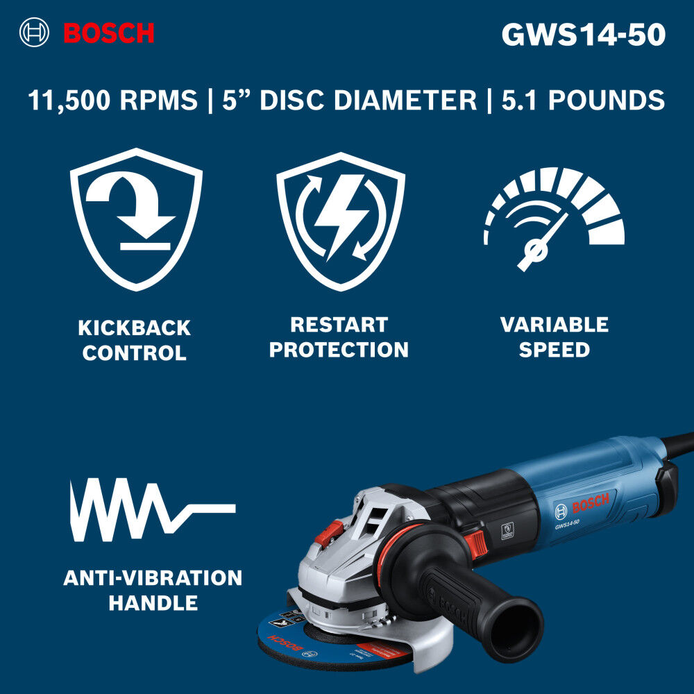 Bosch 5 Inch Angle Grinder with Slide Switch, large image number 3