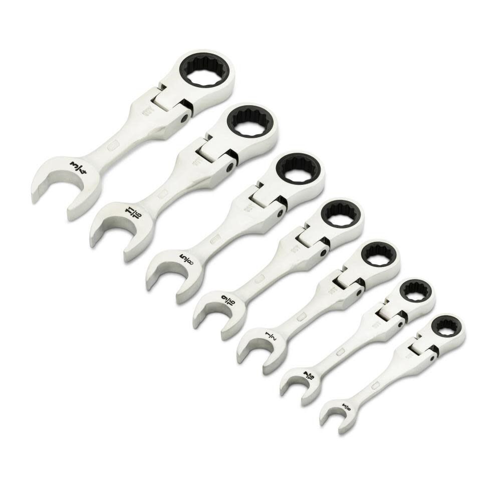 GEARWRENCH 90-Tooth 12 Point SAE Stubby Flex Ratcheting Combination Wrench Set 7pc, large image number 2