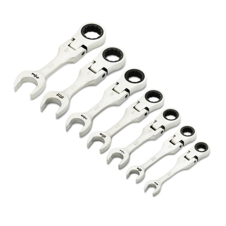 GEARWRENCH 90-Tooth 12 Point SAE Stubby Flex Ratcheting Combination Wrench Set 7pc, large image number 1