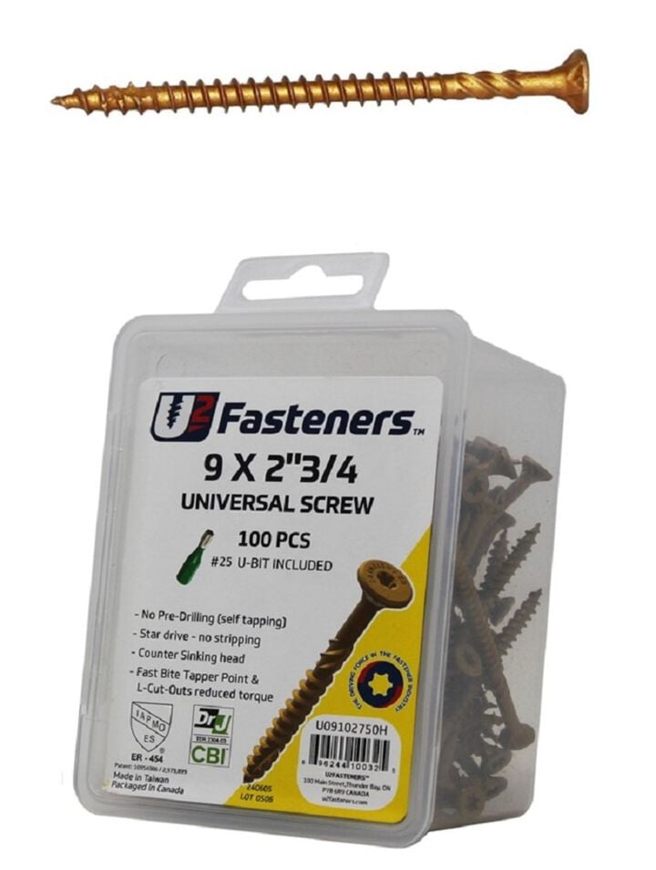 U2 Fasteners Universal Screw #9 X 2 3/4in 100pk, large image number 0