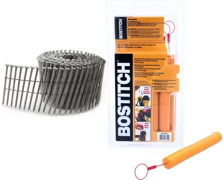 Acme Tools B&C Eagle 2-1/2 Inch x .090 Wire Collated Hot Dipped Galvanized Ring Shank Coil Siding Nails 5,400 Pieces & 6,000 Bostitch Stapler And Nailer Cap Bundle