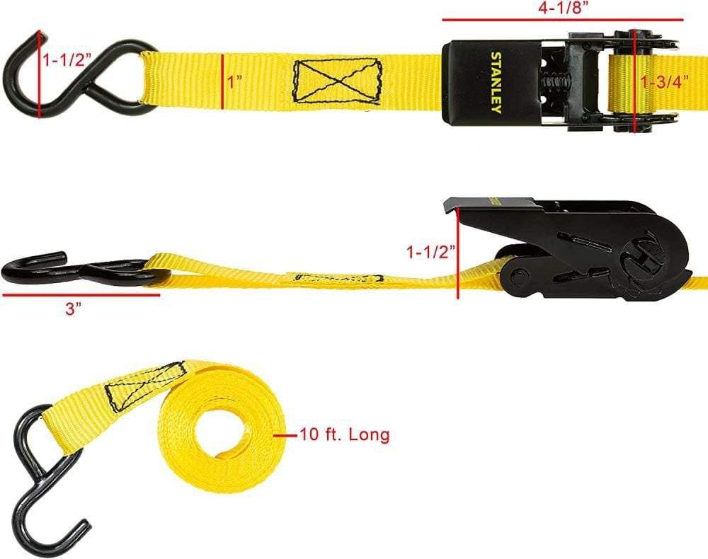 Stanley Ratchet Straps 1in x 10' 900 lb Break Strength Light Cargo Hauling 4pk, large image number 3