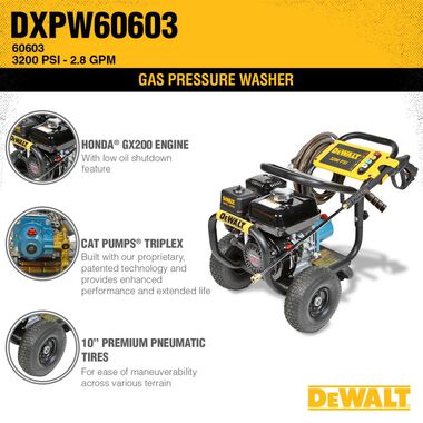 DEWALT DXPW60603 3200 PSI at 2.8 GPM HONDA with CAT Triplex Plunger Pump Cold Water Professional Gas Pressure Washer, large image number 7