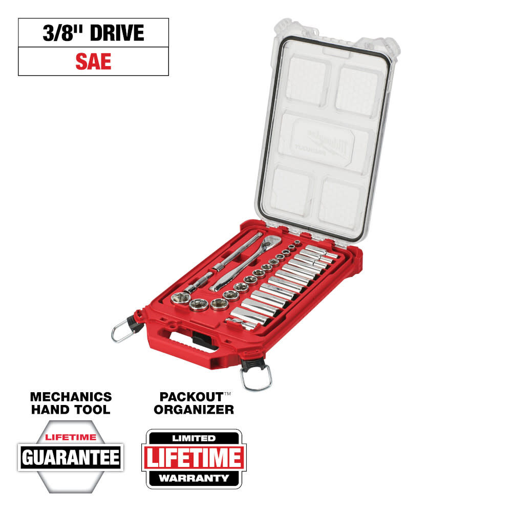 Milwaukee 3/8in 28 Pc Ratchet & Socket Set with PACKOUT