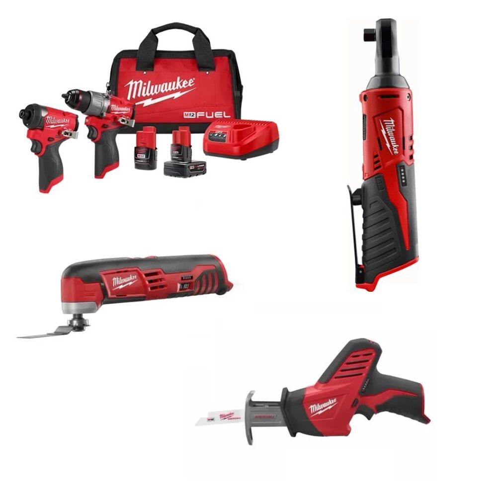 Milwaukee M12 FUEL 2 Tool Combo Kit Multi Tool Reciprocating Saw Ratchet Bundle MIL000011347 Acme Tools