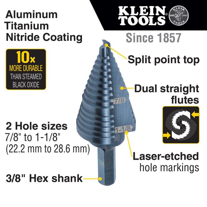 Klein Tools Step Drill Bit #11 Double-Fluted, large image number 1