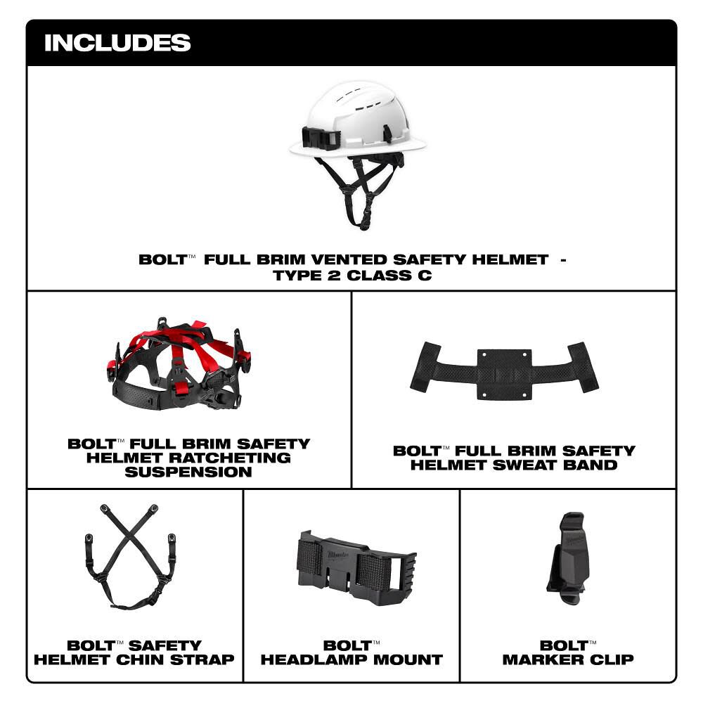 Milwaukee BOLT Red Full Brim Vented Safety Helmet Type 2 Class C & Cooling Fan Bundle, large image number 10