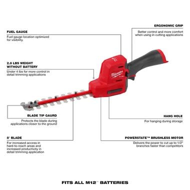 Milwaukee M12 FUEL 8 in Hedge Trimmer (Bare Tool), large image number 1