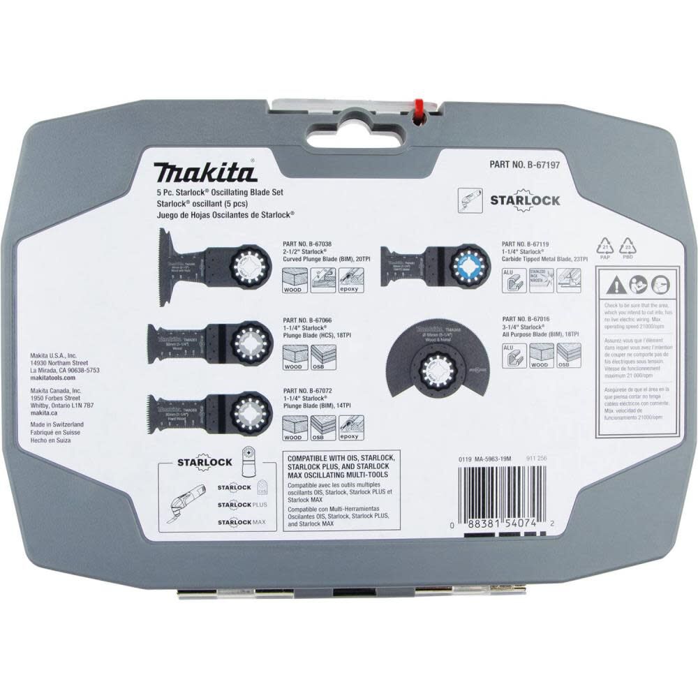 Makita 5 Pc Starlock Oscillating Blade Set B-67197 - Acme Tools