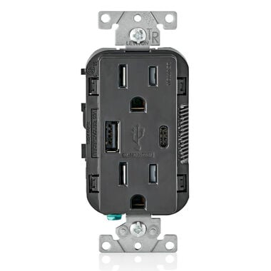 Leviton 15A 125V 5-15R Black Outlet with USB Type A/C Charger
