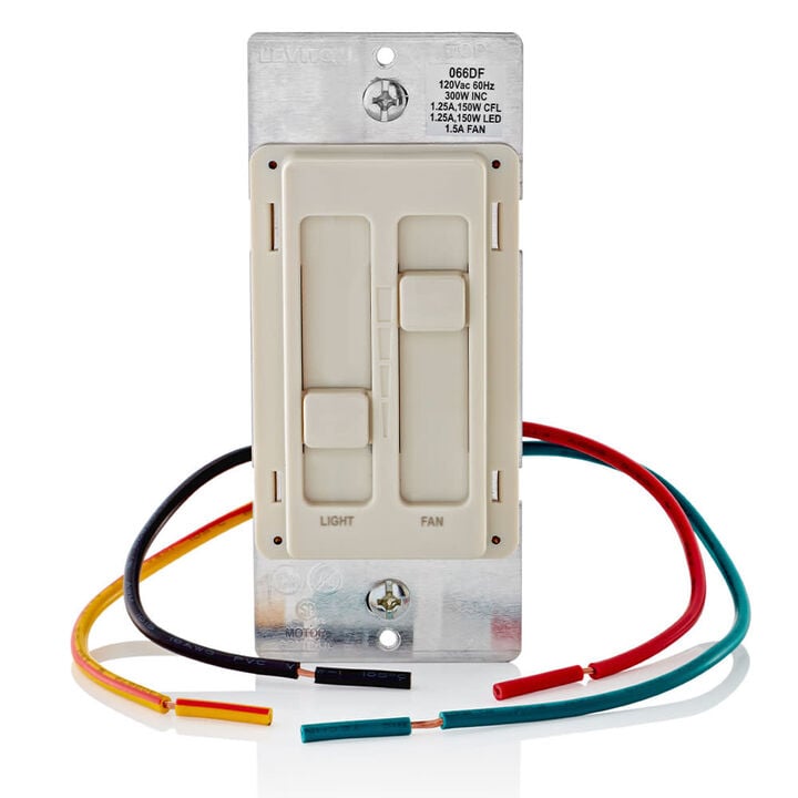 Leviton SureSlide Light Almond Fan/LED Light Control Slide Switch, large image number 2