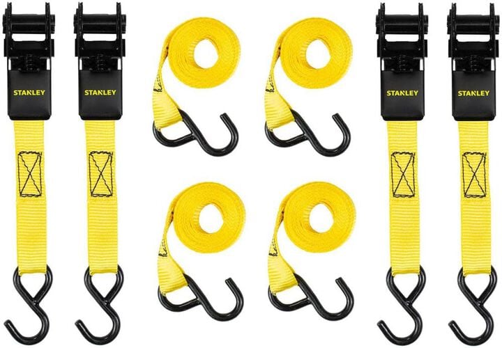 Stanley Ratchet Straps 1in x 10' 900 lb Break Strength Light Cargo Hauling 4pk