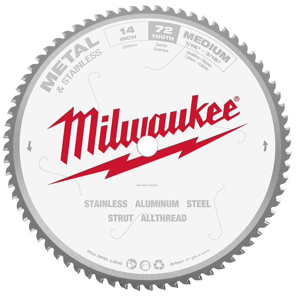 Milwaukee 14 in. 72 Tooth Dry Cut Carbide Tipped Circular Saw Blade - 48-40-4505
