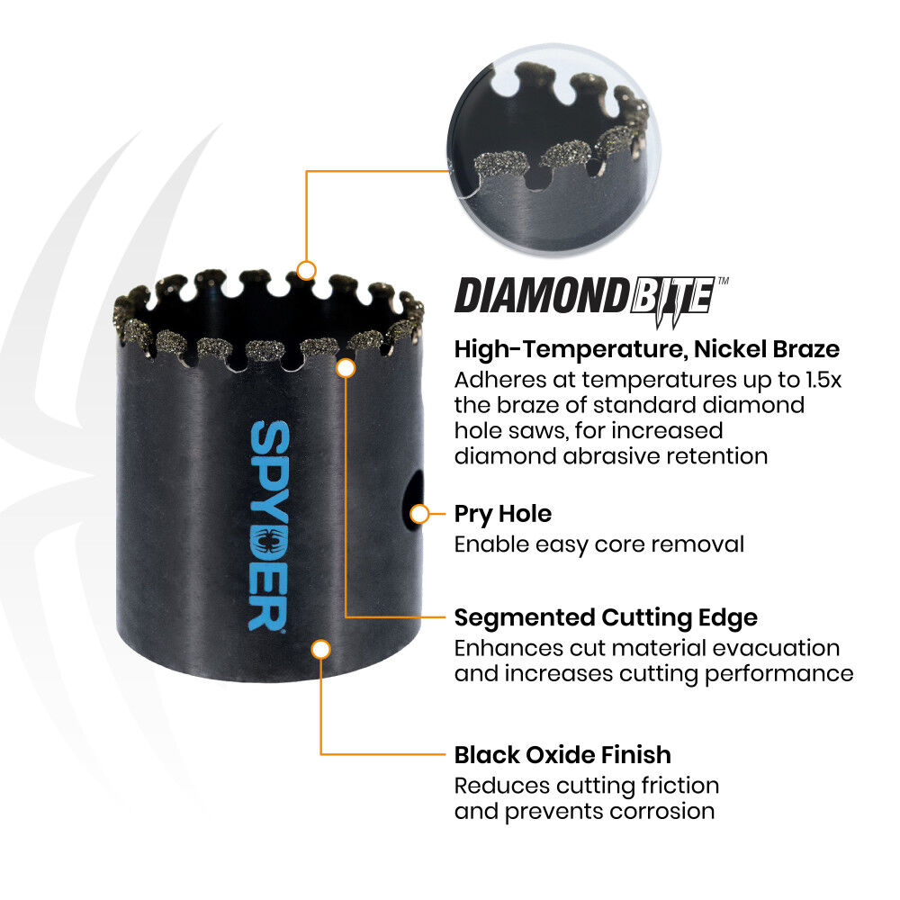 Spyder 1-1/4 Inch Diamond Edge Non-Arbored Hole Saw, Glass/Tile/Stone, large image number 4