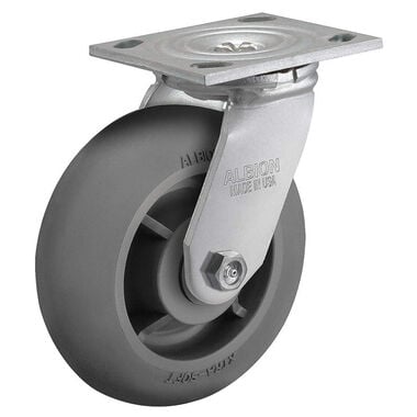 Albion Casters 6 In. Diameter Rubber Wheel Swivel Standard Plate Caster, large image number 1