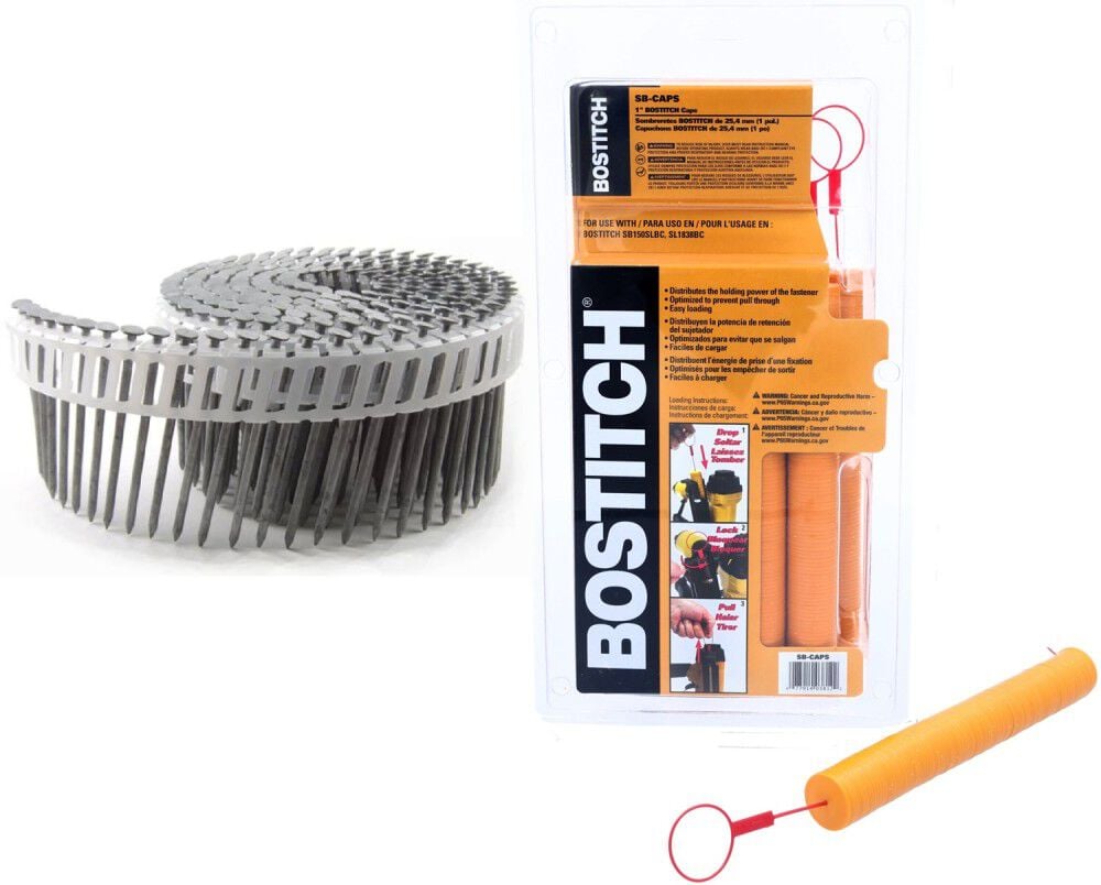 Acme Tools B&C Eagle 2 Inch x .092 Plastic Collated Hot Dipped Galvanized Smooth Shank Coil Siding Nails 6,000 Pieces & 6,000 Bostitch Stapler And Nailer Cap Bundle, large image number 1