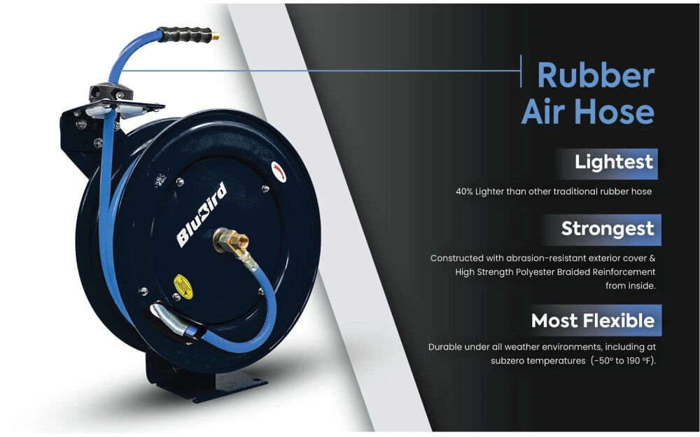 BluBird 3/8 Inch x 25 Ft Black Steel Single Arm Retractable Air Hose Reel, large image number 9