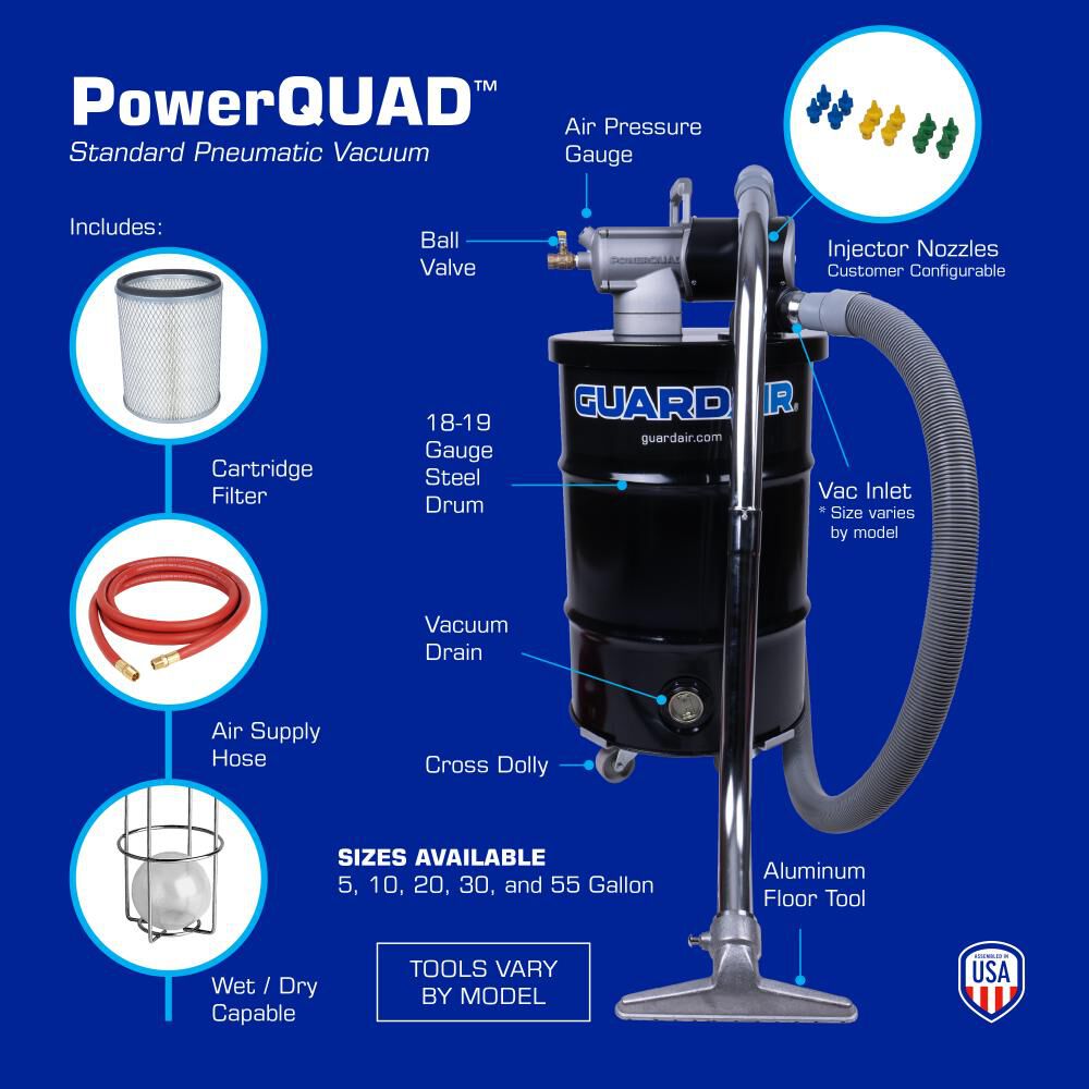 Guardair PowerQUAD 55 Gallon Pneumatic Vacuum Kit with 2 Inch Inlet, large image number 2