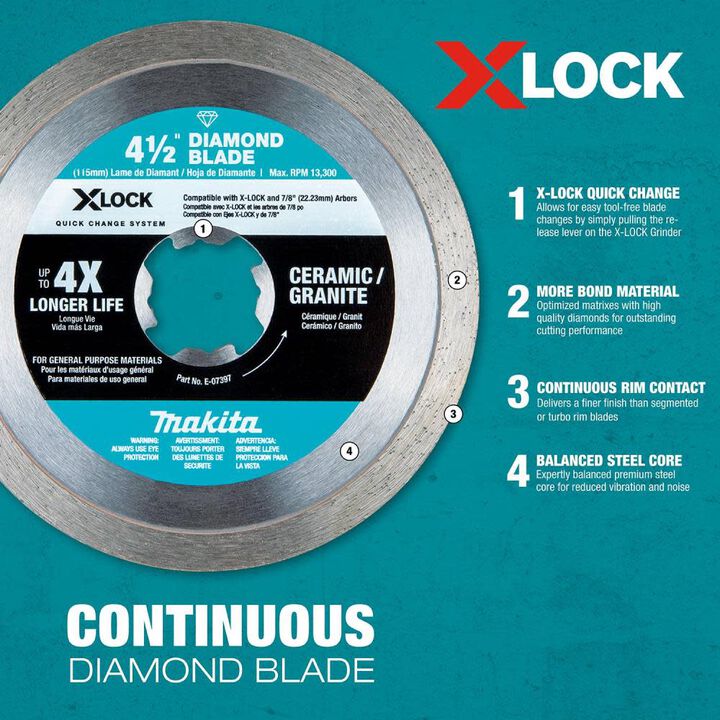 Makita XLOCK 4 1/2 Inch Continuous Rim Diamond Blade for Ceramic and Granite, large image number 14