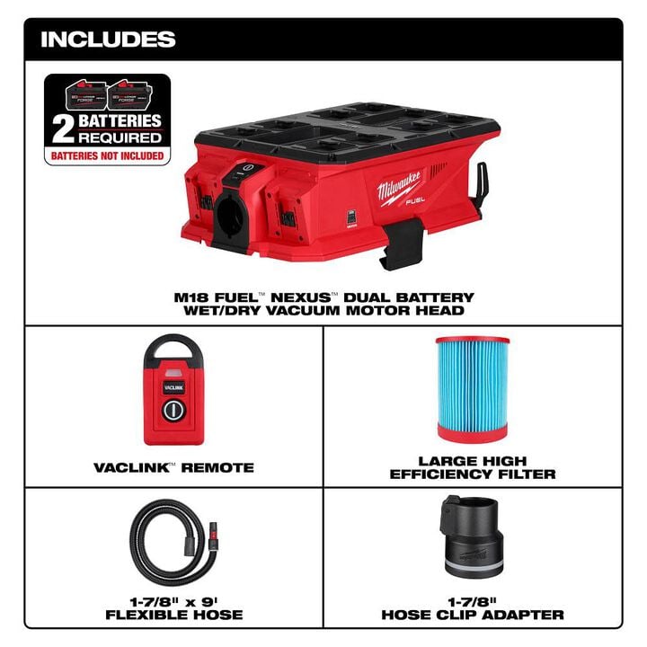 Milwaukee M18 FUEL NEXUS Dual Battery Wet/Dry Vacuum Motor Head with PACKOUT Compatibility and VACLINK (Bare Tool), large image number 1