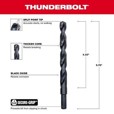 Milwaukee 15/32 In. Thunderbolt Black Oxide Drill Bit, large image number 2