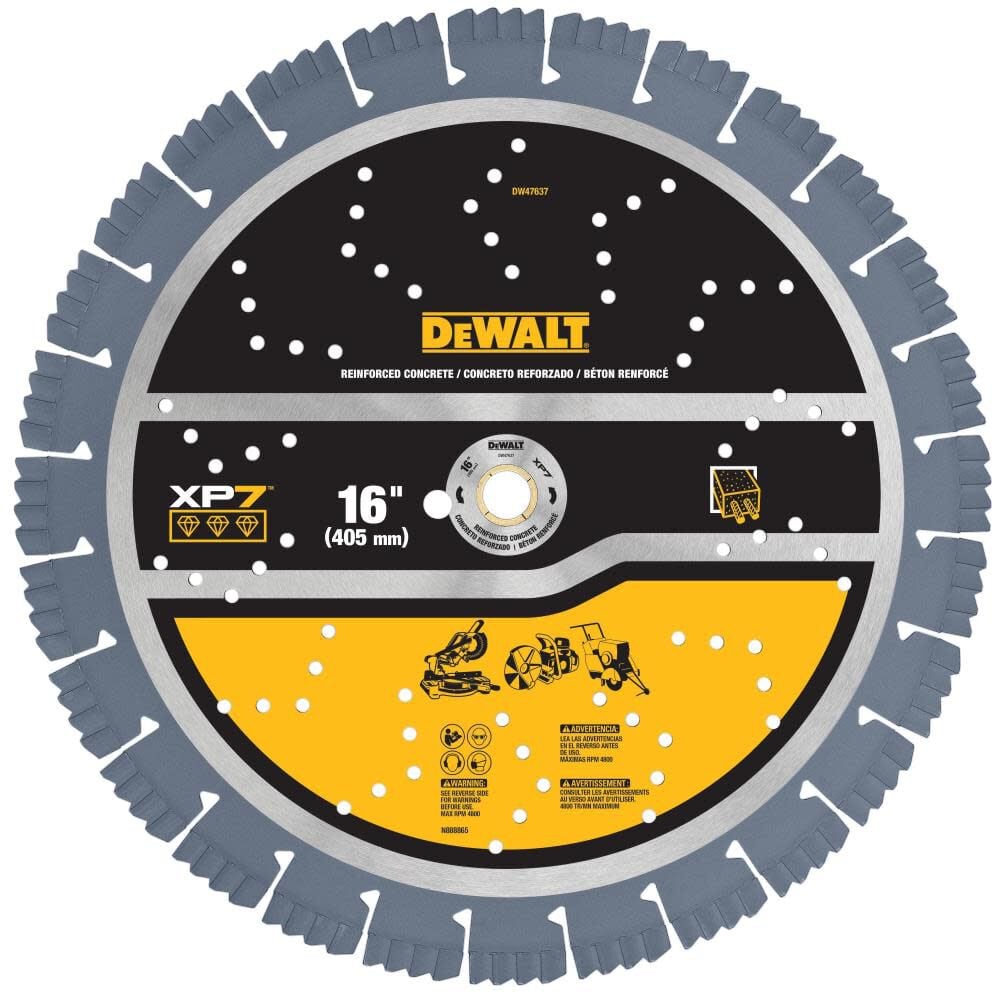 DEWALT XP7 Reinforced Concrete 16 Inch Segmented Rim Diamond Blade for Fast and Smooth Cuts in General Purpose Concrete – DW47637