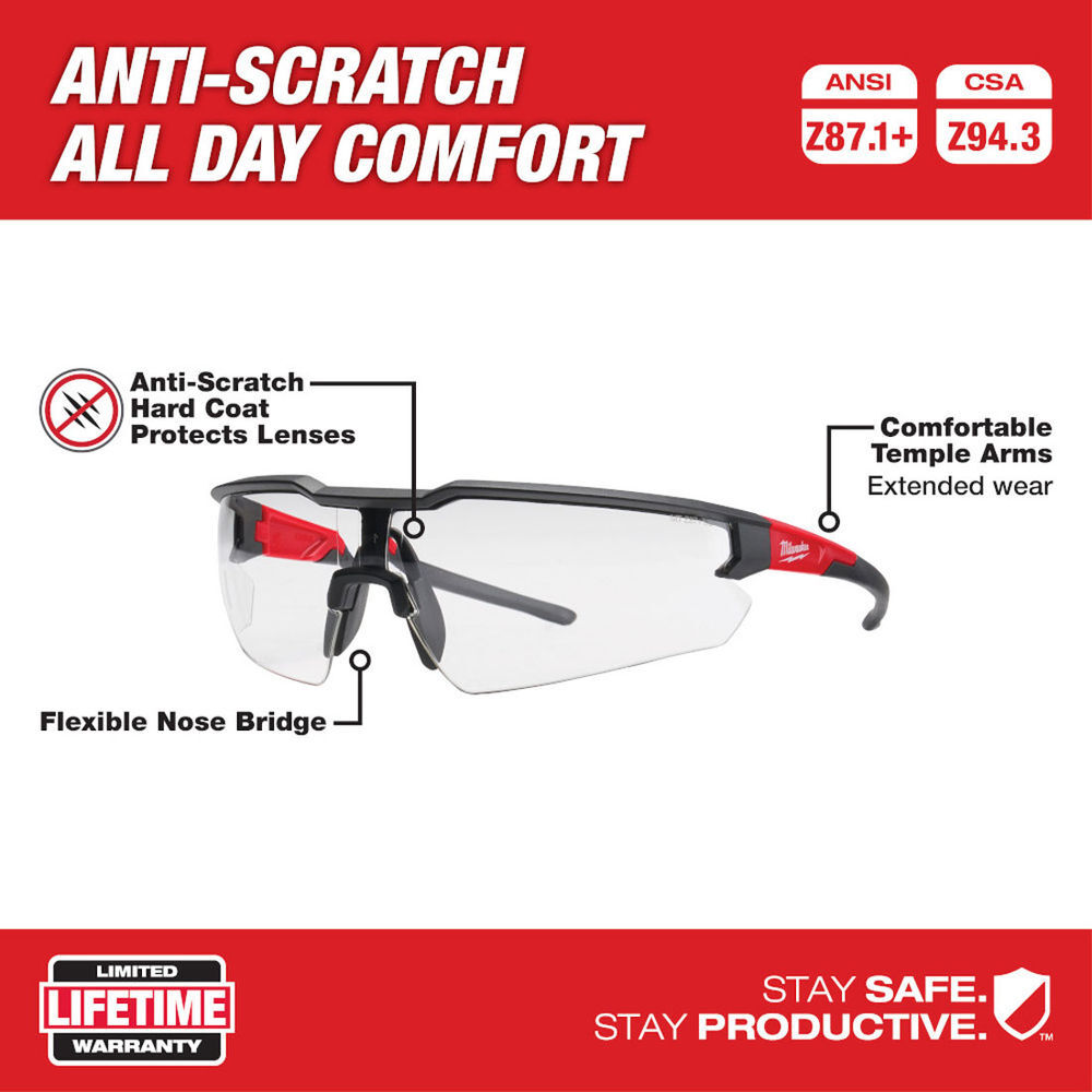 Milwaukee 3PK Safety Glasses - Clear Anti-Scratch Lenses, large image number 10