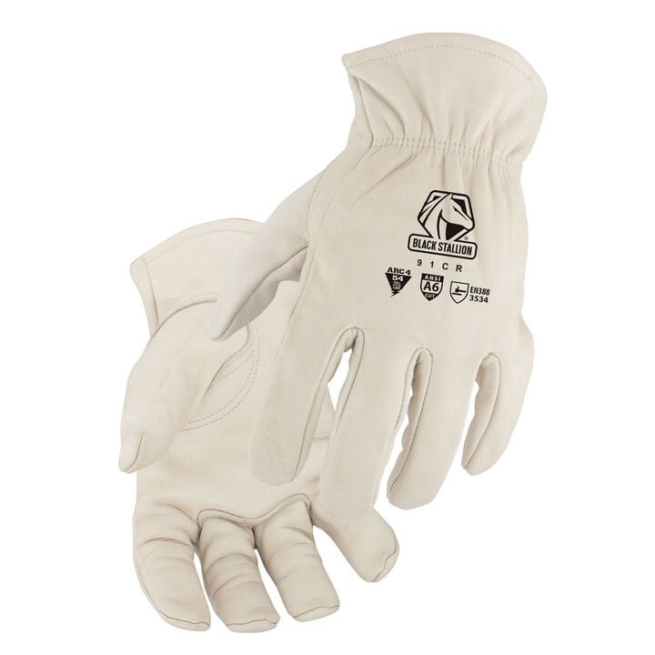 Black Stallion White A6 Cut Grain Cowhide Drivers Gloves Medium
