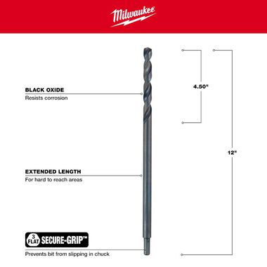 Milwaukee 1/2 in. Aircraft Length Black Oxide Drill Bit, large image number 2