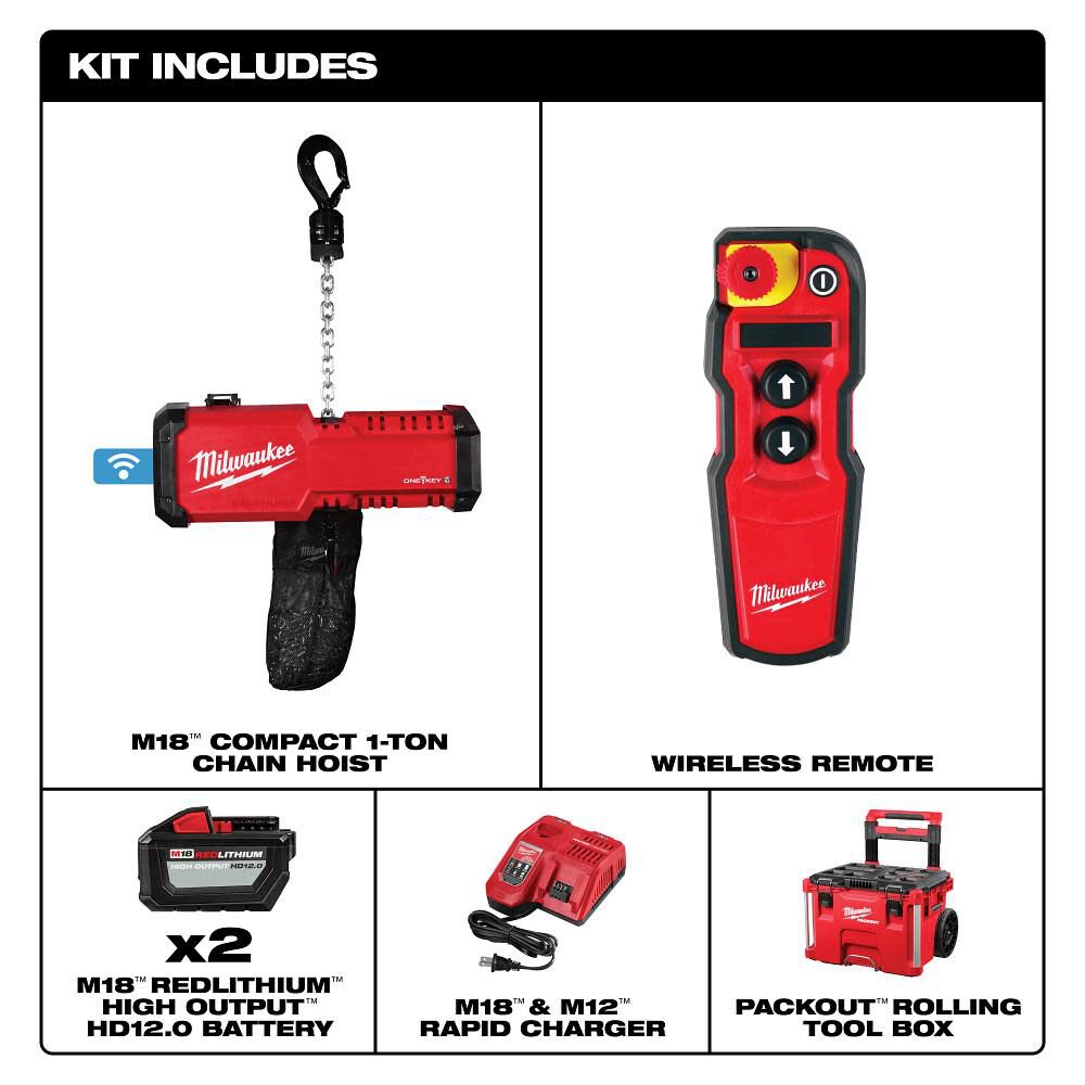 Milwaukee M18 Compact 1 Ton Chain Hoist Kit with ONE-KEY, large image number 2