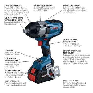 Bosch PROFACTOR 18V Impact Wrench 1/2in with Friction Ring Kit, large image number 1