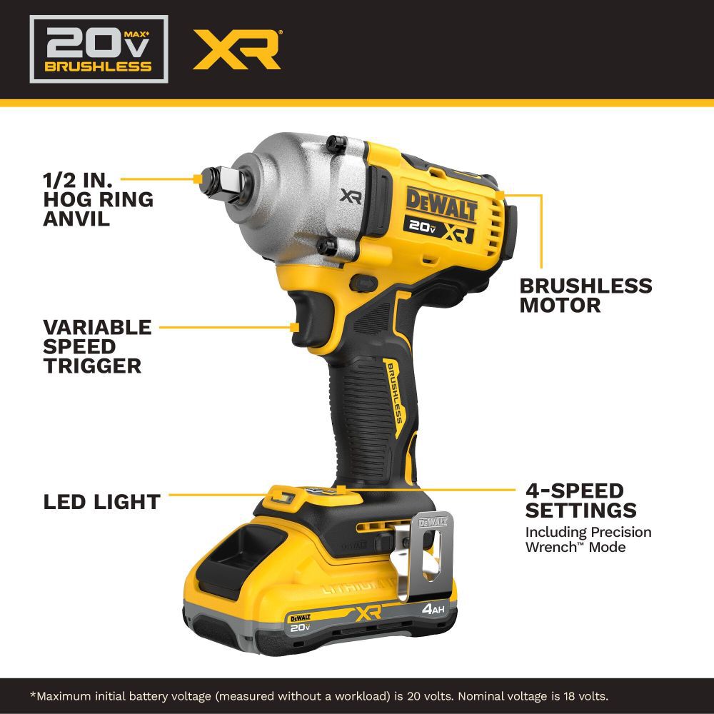 DEWALT 20V MAX XR Brushless 1/2 Inch Mid-Torque Impact Wrench Kit, large image number 2