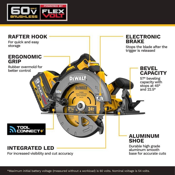 DEWALT 60V FLEXVOLT 7-1/4 Inch Circular Saw with Tool Connect Kit, large image number 1