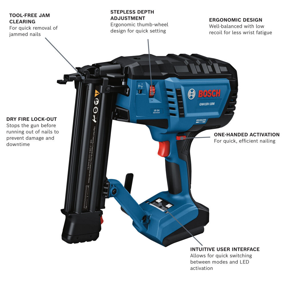 Bosch 18V Brushless 18 Gauge Brad Nailer Bare Tool GNH18V 18MN Acme Tools