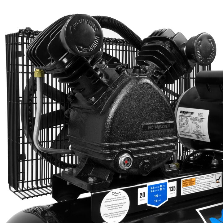 Industrial Air Compressor 20 Gallon 1.6 HP Portable Cast Iron Belt Drive, large image number 6