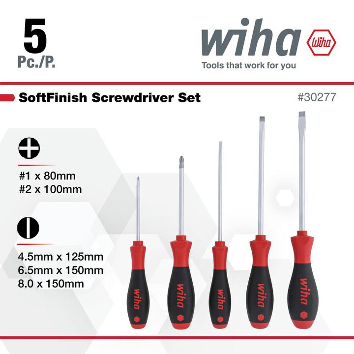 Wiha SoftFinish Slotted & Phillips Screwdriver Set 5pc, large image number 2
