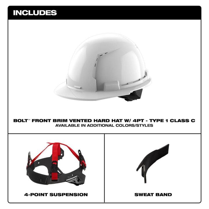 Milwaukee Red Front Brim Vented Hard Hat with 4pt Ratcheting Suspension Type 1 Class C & BOLT Cooling Fan Bundle, large image number 8