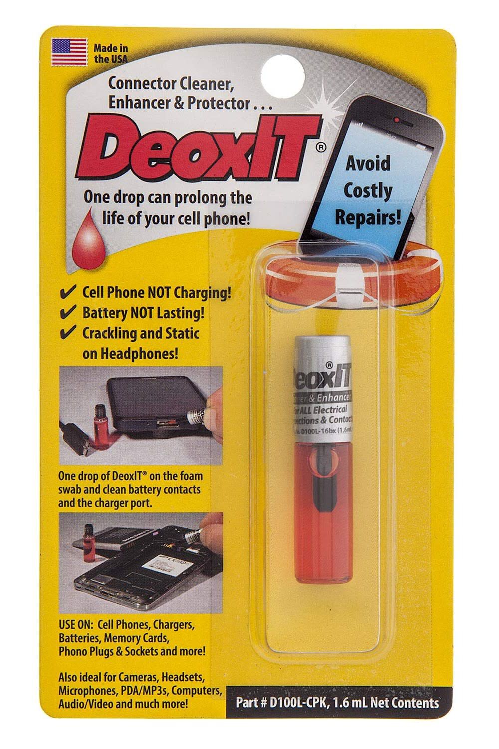 DeoxIT D-Series Cell Phone Connector Cleaner & Rejuvenator, 100% Solution, 1.6 mL Brush Bottle, large image number 1